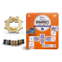 Regal Games - Premium Double 15 Mexican Train Dominoes in Collectors Tin - Colored Dot Dominoes Game Set, Family-Friendly - 136 Tiles, 8 Metal Trains, Wooden Hub - 2-8 Players Ages 8+