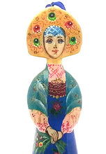 Load image into Gallery viewer, Girl in a Blue Dress with Flowers Russian Hand Carved Painted no Nesting Doll Christmas Ornament One of The Kind Gift
