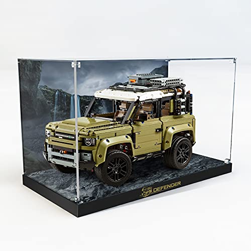 light your bricks Acrylic Display Box for Lego Cars, Dust-Proof Clear Transparent Case with Background (Box for Lego Land Rover Defender 42110 Car)