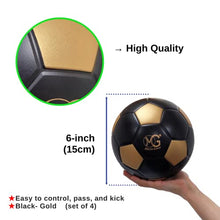 Load image into Gallery viewer, Macro Giant 6 Inch (Dia.) PU Foam Soccer, Set of 4, Black- Gold Color, Training, Practice, Playground Ball, Kid Sports, Kickball, Physical Education Exercise
