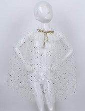 Load image into Gallery viewer, Freebily Kid Girls Sparkling Sequins Princess Snowflake Tulle Cape Tie Cloak for Halloween Birthday Cosplay Costume White 4-6
