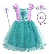 Load image into Gallery viewer, HenzWorld Little Girl Mermaid Dresses Costume Princess Dress up Cosplay Birthday Party Outfits Tulle Tutu Skirt Accessories Jewelry Children Age 7-8 Years
