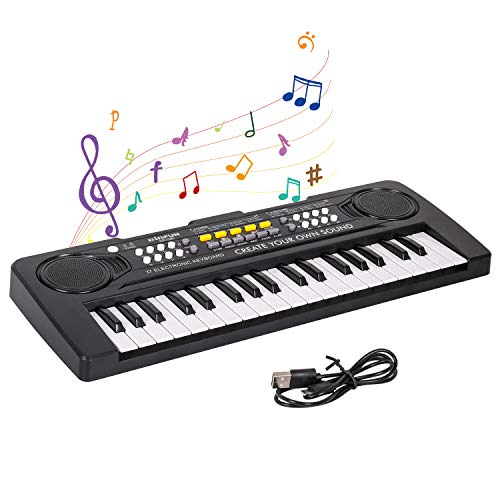 M SANMERSEN Kids Piano, Piano Keyboard for Kids Electronic Keyboard 37 Keys with 4 Drums / Animals Sound / 11 Demos Portable Piano Toys for Beginners Girls Boys Ages 3-8