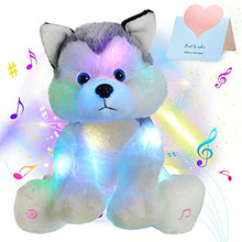 Load image into Gallery viewer, Houwsbaby Light Up Musical Stuffed Animal Husky Singing LED Dog Glowing Plush Toy Lullaby Animated Soothe Birthday for Kids Toddler Girls, Gray, 11&#39;&#39;

