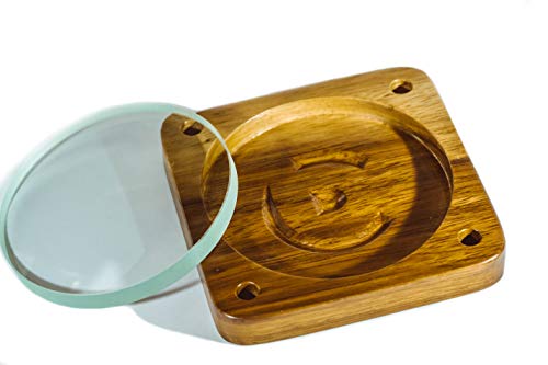Bruce Charles Designs Spinning Top Base - Precision-Machined Teak Top Spinning Base and Fused Silica Spinning Glass Double Concave Lens 100mm/4 Dia 300mm Focal Length - Best EDC Spin Top Lovers Gift
