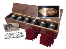 Load image into Gallery viewer, Golden Gate Dice Cup Set of Six in Walnut Presentation Case Includes Thirty White Dice and a Book of Dice Games (Includes Liar&#39;s Dice) (Dice Cup Set with Personalized Brass Plates)
