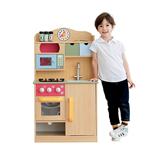 Teamson Kids Little Chef Florence Classic Play Kitchen with Oven, Stove, Mircowave and Sink, Tan/Multicolor, TD-11708A-AMZ , Brown