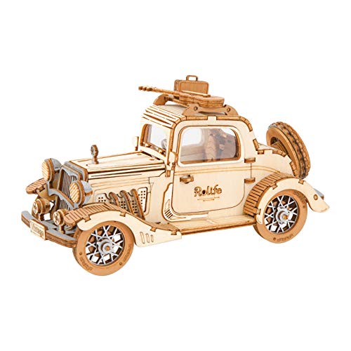 Rolife 3D Wooden Puzzles Retro Car Model - Collectibles Wooden Model Kits for Adults Desk Toys Display Gift for Boys/Girls (Vintage Car)