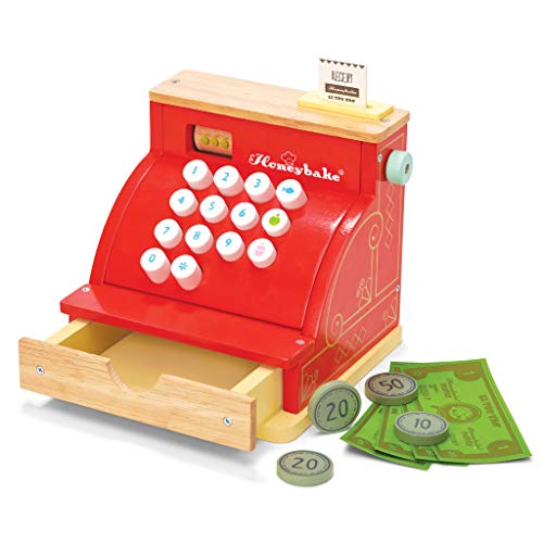Le Toy Van Honeyback Collection Red Cash Register Premium Wooden Toys for Kids Ages 3 Years & Up