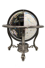 Load image into Gallery viewer, Unique Art 10-Inch by 6-Inch White Jade and Black Onyx Ocean Table Top Gemstone World Globe with Gold Tripod
