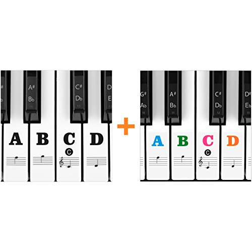 Eison Black Piano Stickers for Keys,Colorful Piano Keyboard Stickers,Suitale for 88/61/54/49/37 Key Piano