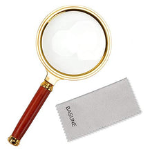 Load image into Gallery viewer, BASUNE 10X Handheld Magnifier, Reading Magnifier Loupe Glasses 10X with Rosewood Handle for Book and Newspaper Reading, Insect and Hobby Observation, Classroom Science (Metal Frame)
