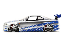 Load image into Gallery viewer, Jada Toys Fast &amp; Furious Brianâ??S 2002 Nissan Skyline R34 Die Cast Car, 1:24 Scale, Silver &amp; Blue
