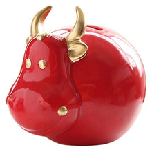 Load image into Gallery viewer, Cabilock Ceramics Piggy Bank Ox 2021 Chinese Zodiac Figurine Saving Pot Jar Kids Animal Money Box Gift Cartoon Coin Bank for New Years Gift (Red) 11.3CM
