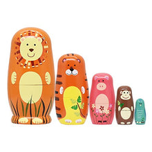 Load image into Gallery viewer, Russian Nesting Dolls Wooden Matryoshka Dolls for Kids Tphon Handmade Cute Cartoon Animals Pattern Nesting Doll Toy Stacking Doll Set of 5
