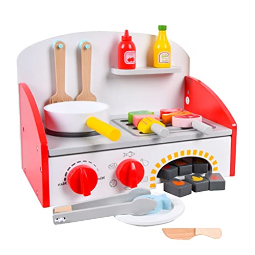 ULTNICE Kids Kitchen Playset Wood Mini Kitchen Pretend Play Toys Cooking Play Set Miniature Dollhouse Kitchen Set for Boys Girls