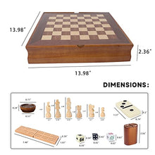 Load image into Gallery viewer, GSE Wooden 7-in-1 Chess, Checkers, Backgammon, Dominoes, Cribbage Board, Playing Card &amp; Poker Dice Game Combo Set (Old Fashioned)
