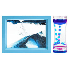 Load image into Gallery viewer, Moving Sand Art Picture and Liquid Motion Bubbler for Sensory Play Calm Stress Relief Fidget Toy ADHD Anxiety Autism Activity for Children Kid Adult Home Office Desk Decor Birthday Blue
