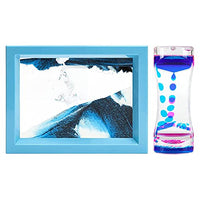 Moving Sand Art Picture and Liquid Motion Bubbler for Sensory Play Calm Stress Relief Fidget Toy ADHD Anxiety Autism Activity for Children Kid Adult Home Office Desk Decor Birthday Blue
