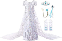 Ohlover Girls Sequins Princess Costume Birthday Party Christmas Fancy Dress (3 Years, White With Accessories)