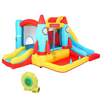 Lpjntt Inflatable Bounce House or Water Slide Wet or Dry with Sun Roof, Fun Bouncing Area with Basketball Hoop, Long Slide with Climbing Wall, Blower Included, Yellow-green With Air Blower