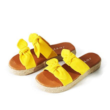 Load image into Gallery viewer, HIRIRI Womens Flat Slide Sandals Open Toe Bowknot Espadrille Slip On Breathable Comfortable Cork Flip Flops Yellow
