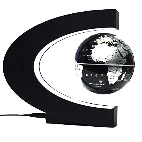 BD.Y Globe, World Globe Explore The World Magnetic levitation Globe, CShaped 3 inch Globe, Creative Gift Magnetic Suspension Decoration Display Stand,Silver (Color : Silver)