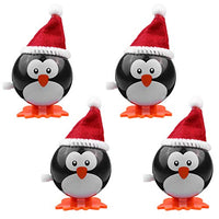 PRETYZOOM 4pcs Wind Up Toy Christmas Clockwork Toys Mini Santa Hat Penguin Figure Ornaments Novelty Jumping Walking Kid Toys Figurine for Goody Bag Filler Party Favor