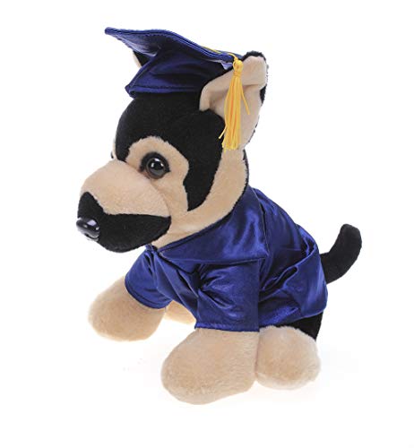 Plushland German Shephard Plush Stuffed Animal Toys for Graduation Day, Personalized Text, Name or Your School Logo on Gown, Best for Any Grad School Kids 12 Inches(Navy Cap and Gown)