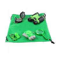 Outdoor Exploration Kit, Children's Toy Binoculars Flashlight Magnifying Glass Compass Whistle Backpack, Perfect for 3-12 Year Old Boys Girls,Green