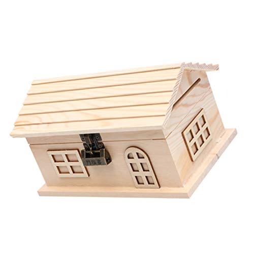 Wood House Coin Money Bank Coin Bank with Lock Unfinished Wooden House Piggy Bank Toys DIY Craft Paint Saving Money Bank Gifts for Kids Toddler Girls bitrthday Gift Toy Boys Kids Money Storage Box
