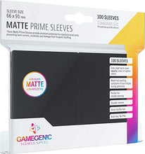 Load image into Gallery viewer, Matte Prime Standard-Sized Card Sleeves | 100 Pack of 66 mm by 91 mm Card Sleeves | Premium Quality Card Game Holder | Use with TCG and LCG Games | Black Color | Made by Gamegenic
