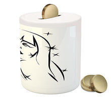 Load image into Gallery viewer, Ambesonne Zodiac Virgo Piggy Bank, Abstract Virgo Woman Portrait The Virgin with Stars and Monochrome, Printed Ceramic Coin Bank Money Box for Cash Saving, Black and White
