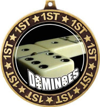 Load image into Gallery viewer, Dominoes 1st Place Perimeter Medal Gold, 2.75&quot; Dominoe Games Prizes, Kids Dominoes Trophy Medal Awards 1 Pack
