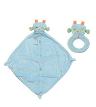 Load image into Gallery viewer, Angel Dear Monster Blankie &amp; Ring Rattle Set. Blue Robot
