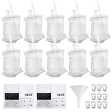 Load image into Gallery viewer, Halloween Blood Bags Drinks Novelty Item IV Blood ZombieEmpty Drink Containers Mugs Party Favors 13.5 FL Oz 10 Bags with 1 funnel 10 Labels and 10 Clips for Nursing Zombie Party Favors

