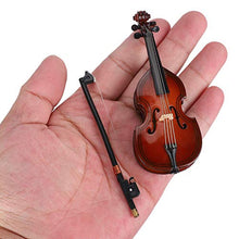 Load image into Gallery viewer, 10cm Wooden Miniature Bass Ornament with Stand, Bow and Case, Mini Replica Musical Instrument Collectible Miniature Dollhouse Model
