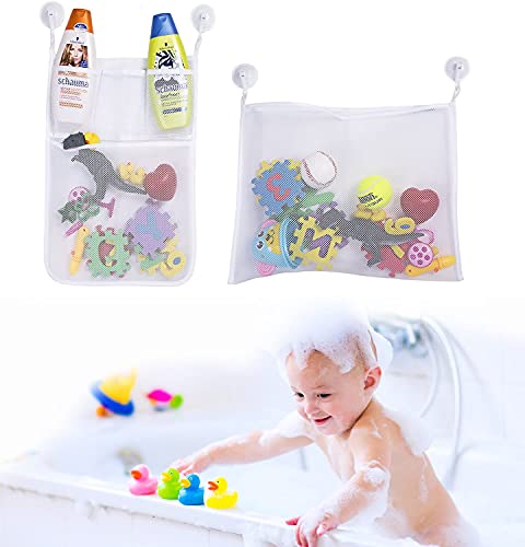 Bath Toys Organizer & Toy Holder by Boxiki Kids. Mesh Shower Caddy Organizer Set with 4 Anti-Slip Suction Cups. Bathroom Shower Organizer for Toys, Shampoo & Soap. The Best Organizer for Your Kids Toy