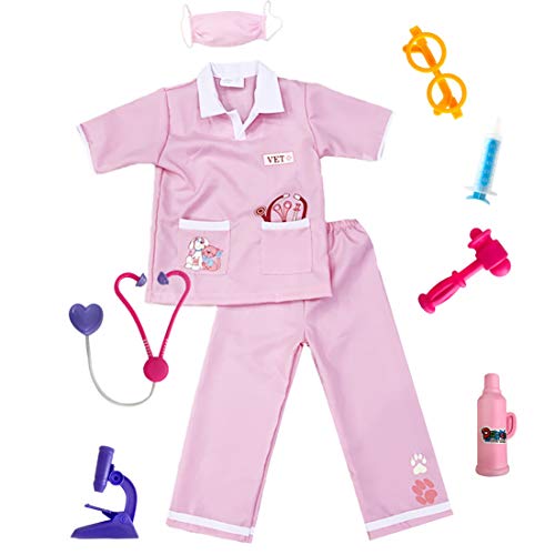 lontakids Kids Animal Doctor Role Play Costume Veterinarian Pretend Play Dress Up Set with Medical Kit (8-10 Years, Pink)