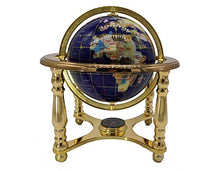 Load image into Gallery viewer, Unique Art Since 1996 10&quot; Tall Blue Lapis Ocean Table Top World Map Gemstone Globe with 4-Leg Gold Stand
