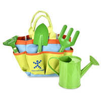 Discovery Toys Kids Garden Tool Set 5 Piece Kid-Sized Real Metal Tools with Wood Handles - Watering Can, Tote, Spade, Fork, Rake  Summer Toy Gift 4 Years and Up