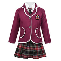 JEEYJOO Girls Anime Cosplay Costume School Uniform Outfits Long Sleeve Jacket Shirt Tie Skirt Set Burgundy 4-5