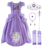 Ohlover Girls Princess Flower Costume Floor Length Birthday Party Dress (90, Violet with Accessories)