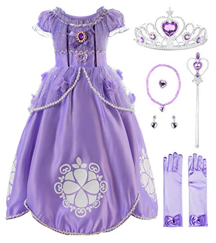 Ohlover Girls Princess Flower Costume Floor Length Birthday Party Dress (90, Violet with Accessories)