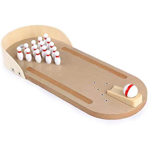 Mini Wooden Desktop Tabletop Bowling Game Set, with Bowling Balls, Launching Chute, Side Gutters, Indoor Desktop Decompression Toys