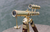 Shaheera Nautical Royal Brass Handmade Nautical Marine Double Barrel Telescope with Wooden Tripod B
