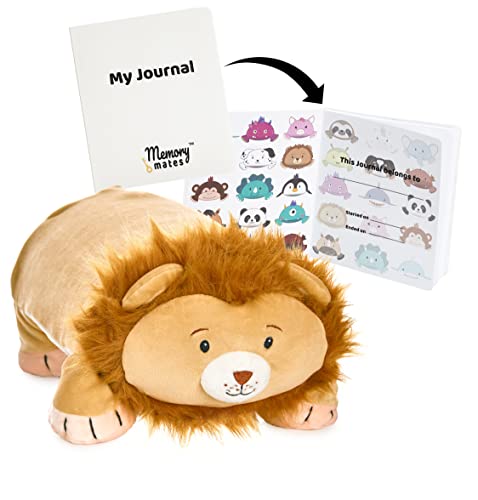 MEMORY MATES Rhett The Lion Memory Foam Pillow Plush with Kid's Diary That Stores in Belly Pocket, 15 Stuffed Animal, 6