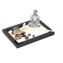 Load image into Gallery viewer, GLOGLOW Mini Meditation Zen Sandbox, Wooden Zen Garden Office Decoration Wooden Craft for Stress Relief with Buddha Figure Natural River Rocks RAK Sand
