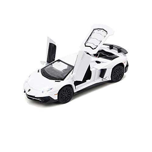 Catovie White Lamborghini Aventador Toy Pull Back Vehicles Diecast Car Model with Light & Sound