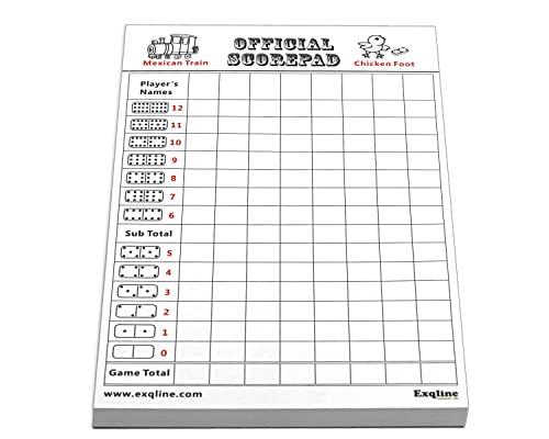 Exqline Mexican Train Score Pads and Chicken Foot Dominoes Score Sheets Lengthened and Thickened Large Size, Record Clearly and Easy to Read (8.3'' X 5.5'') - 70 Sheets.
